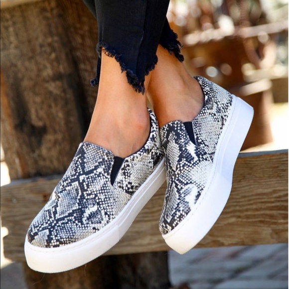 Chic grey Snakeskin sneakers - Picture 1 of 7